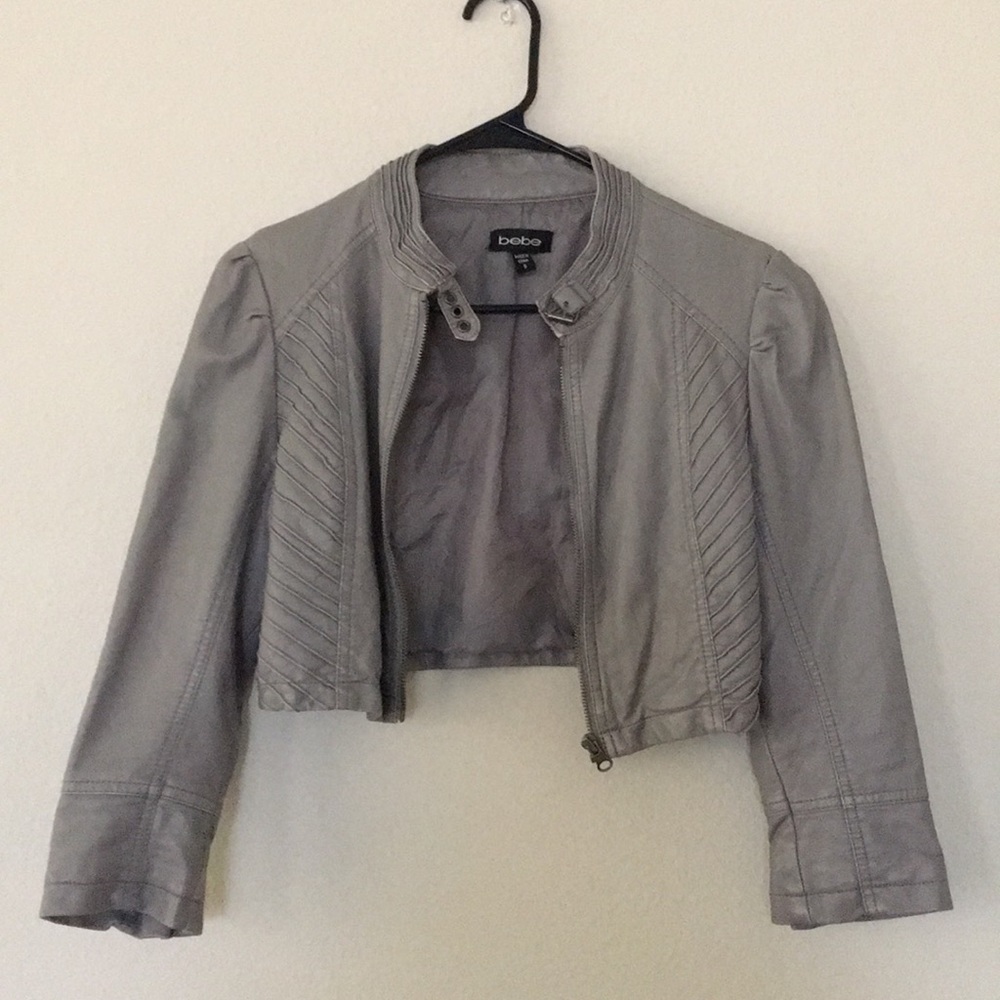 Bebe Gray Cropped Leather Jacket